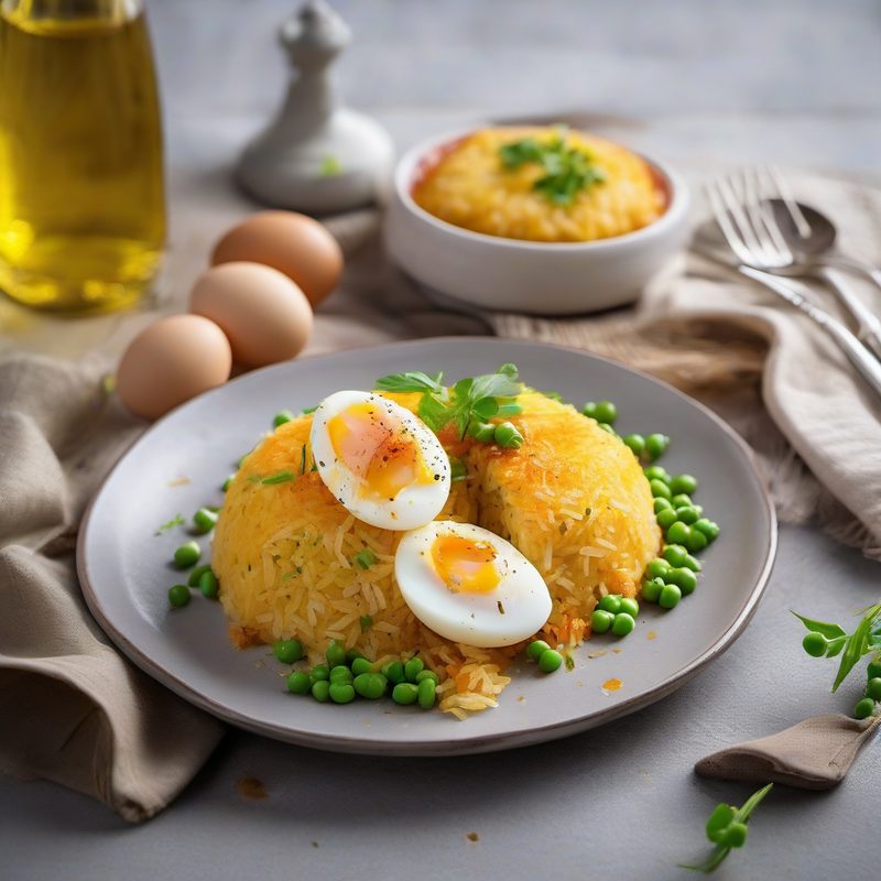 Baked Rice with Peas, Eggs and Smoked Scamorza