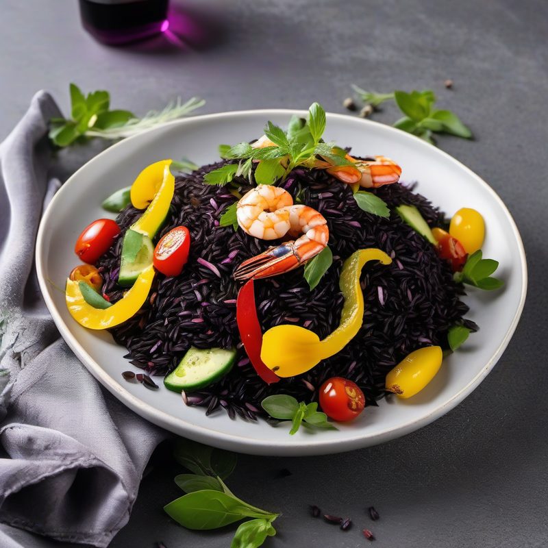 Black Venere Rice Salad with Vegetables and Shrimp